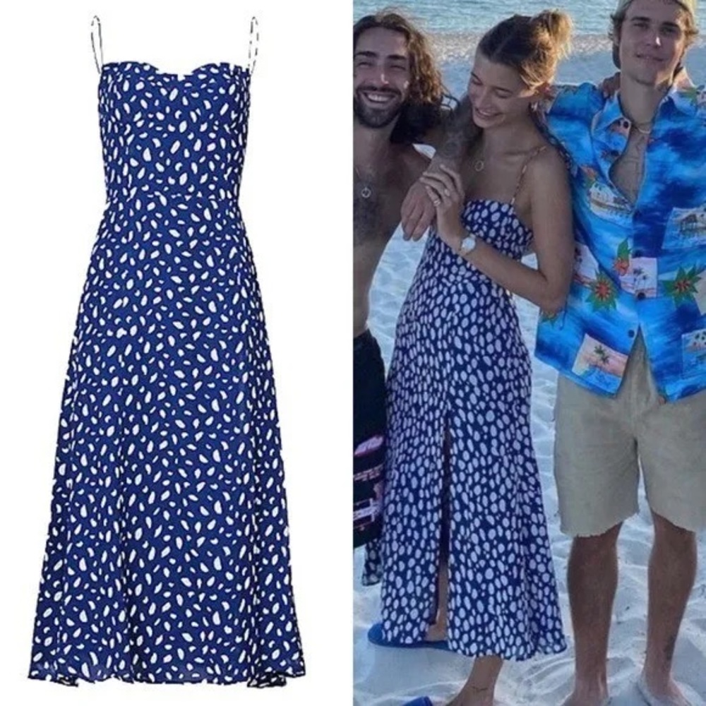 Reformation Blue & White Spotted Midi Dress - Picture 3 of 8